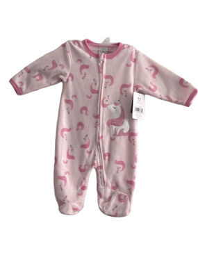 NWT Baby Unicorn Zip Up Fleece Coverall size 0-3 months Pink body suit Bon Bebe
